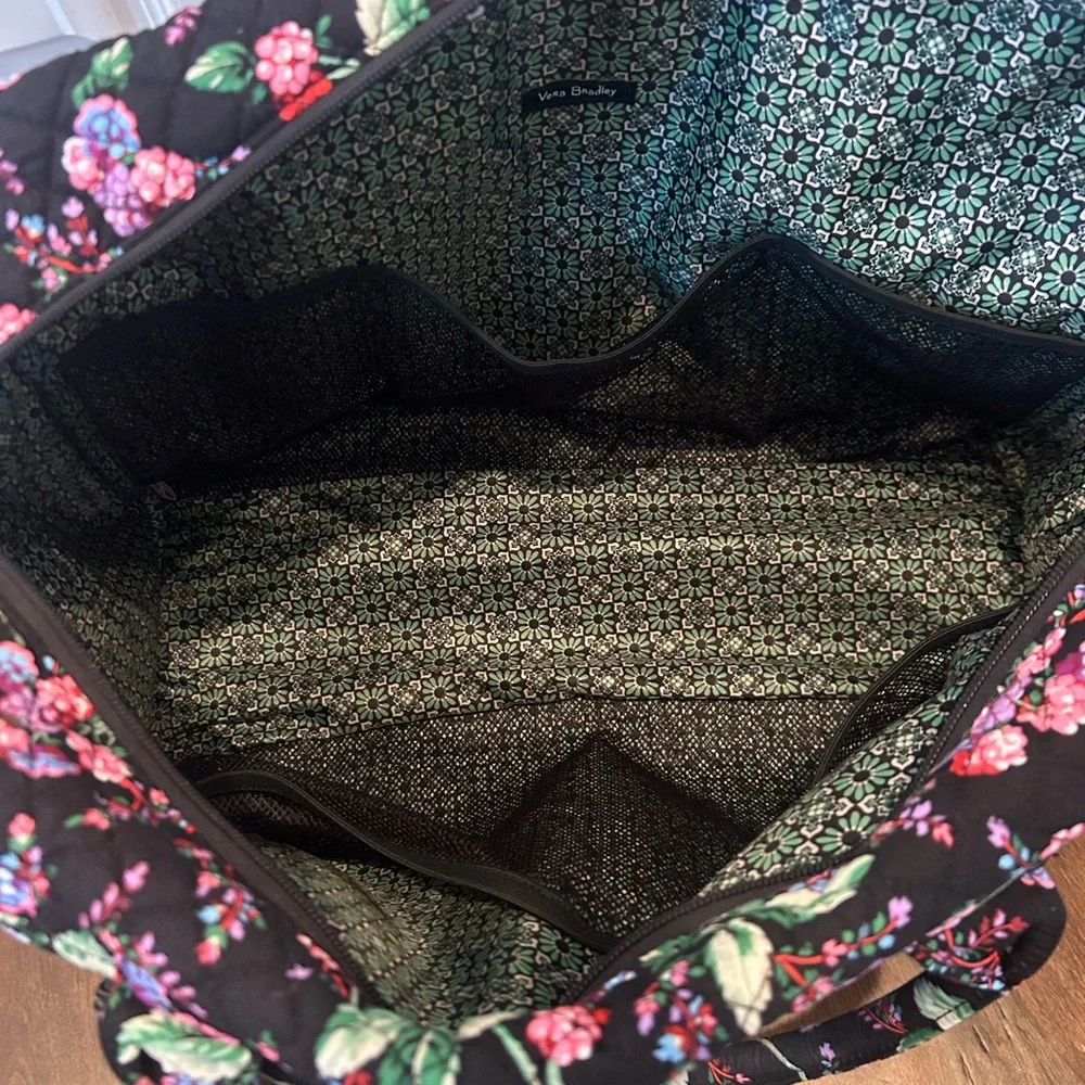 Vera Bradley Black Floral Travel Bag Set with Pink & Green Accents
